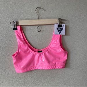 Pink iridescent freedom rave wear top